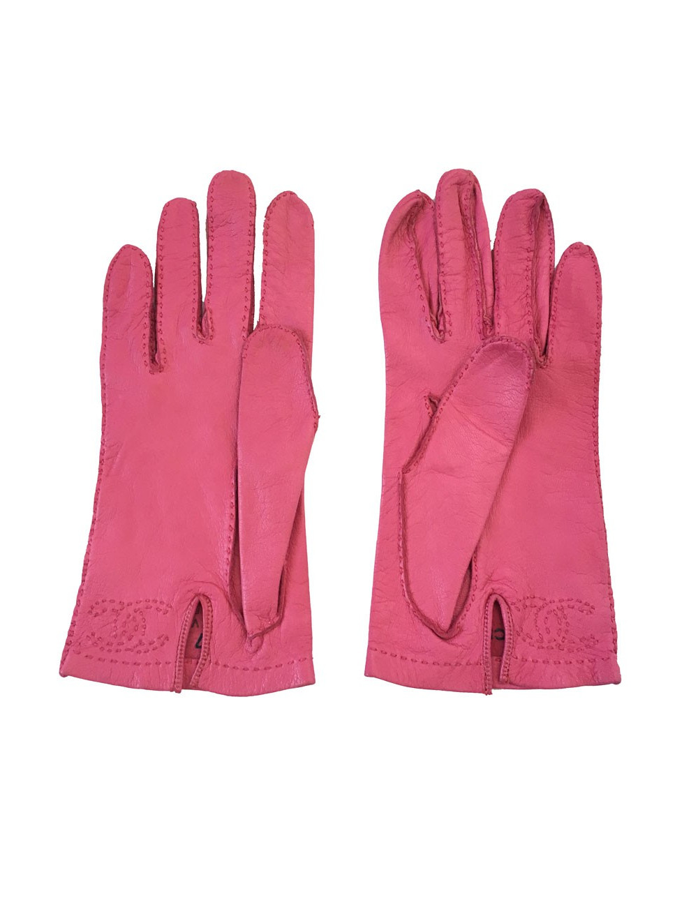 Gants CHANEL en cuir de chevreau rose t 7