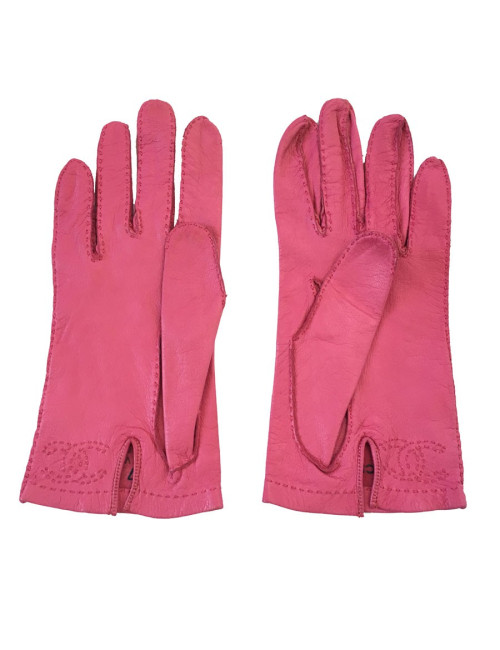 Gants CHANEL en cuir de chevreau rose t 7