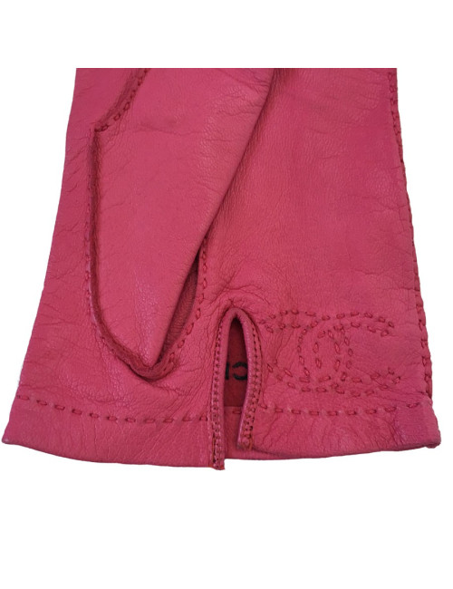 Gants CHANEL en cuir de chevreau rose t 7