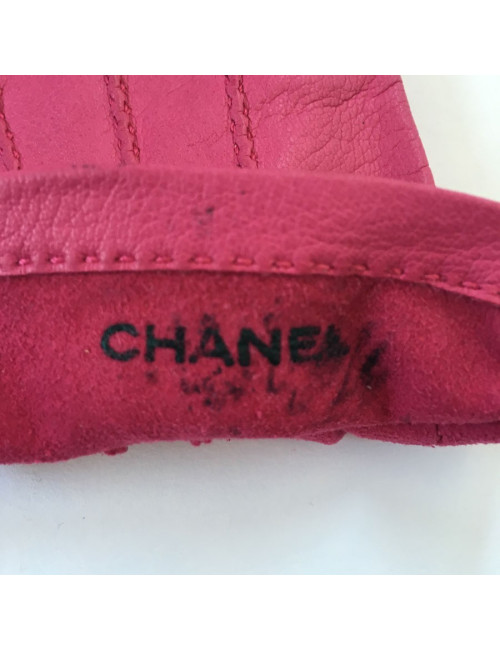 Gants CHANEL en cuir de chevreau rose t 7