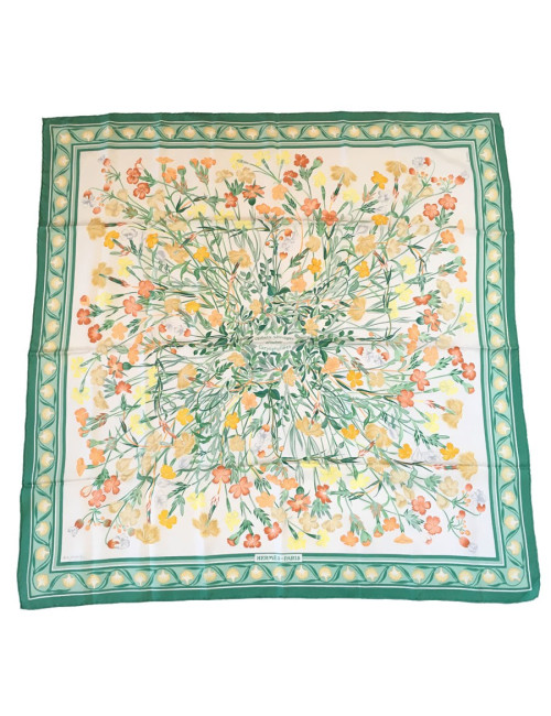 Carré HERMES "Oeillet sauvage et autres Caryophyllées" en soie multicolore
