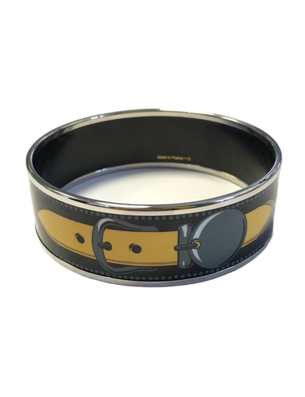 Bracelet HERMES en émail noir, jaune et gris