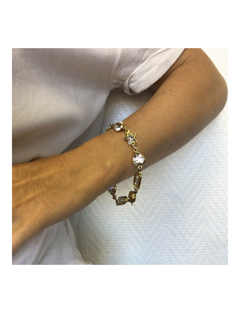 YVES SAINT LAURENT rhinestone and gold vintage metal bracelet