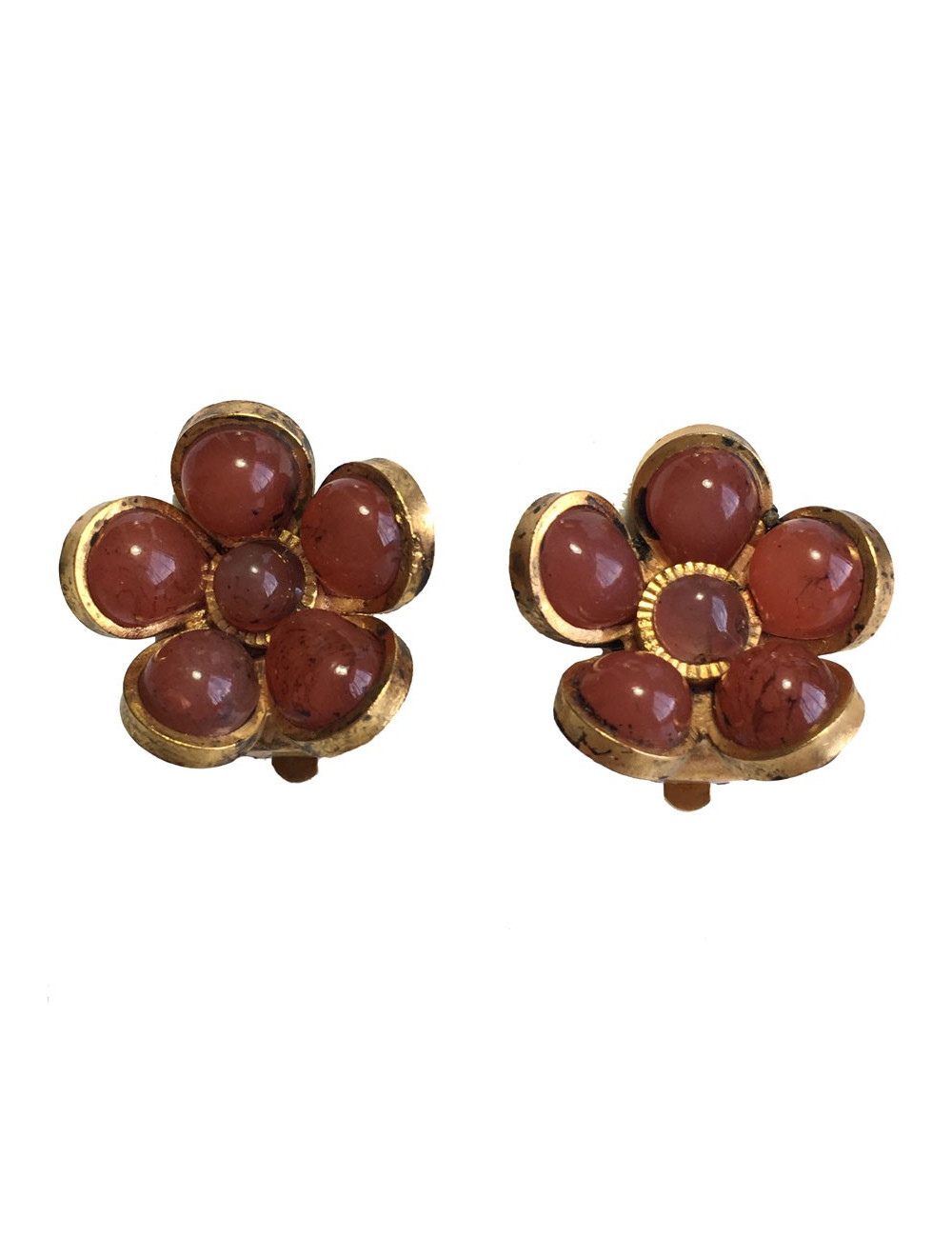 Boucles d'oreille Clips MARGUERITE de VALOIS fleurette en pâte de verre couleur vieux rose