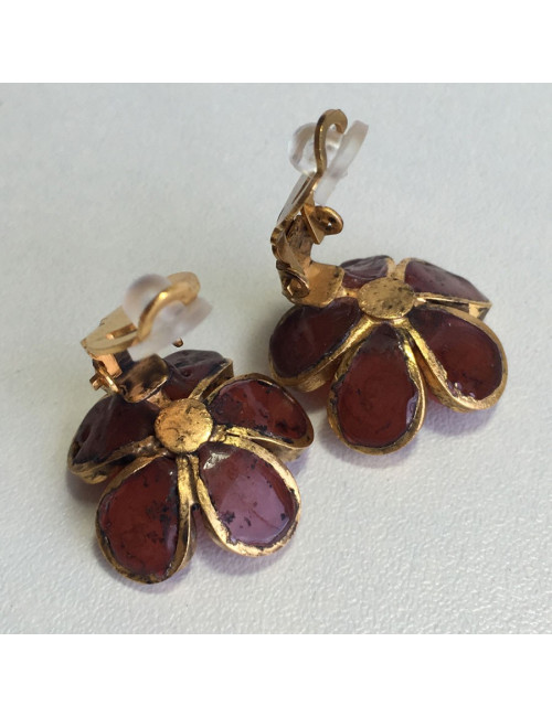 MARGUERITE de VALOIS antique pink molten glass flower clip-on earrings