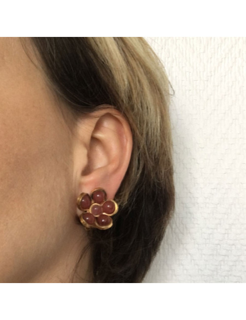 MARGUERITE de VALOIS antique pink molten glass flower clip-on earrings