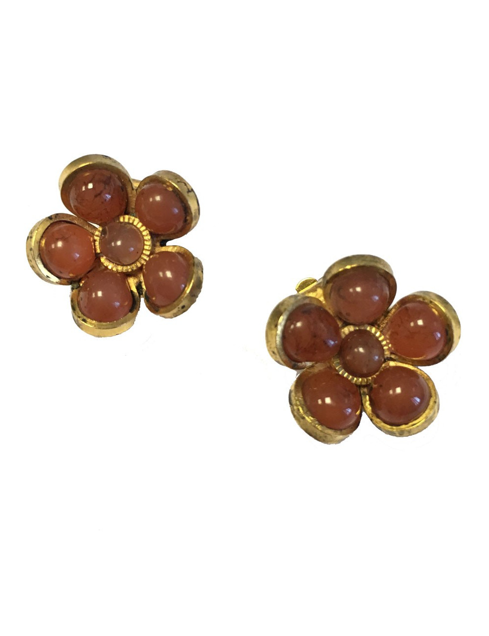 Boucles d'oreille Clips MARGUERITE de VALOIS fleurette en pâte de verre couleur vieux rose