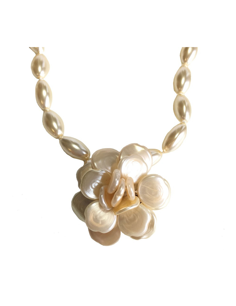 Collier Camélia MARGUERITE de VALOIS en pâte de verre nacrée