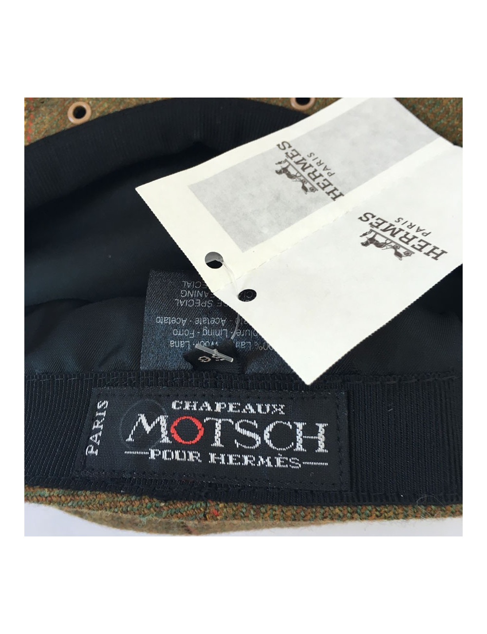 MOTSCH cap for HERMES "Edinburgh" collection in wool with khaki check pattern