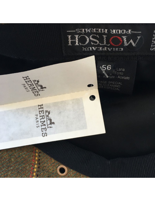 MOTSCH cap for HERMES "Edinburgh" collection in wool with khaki check pattern