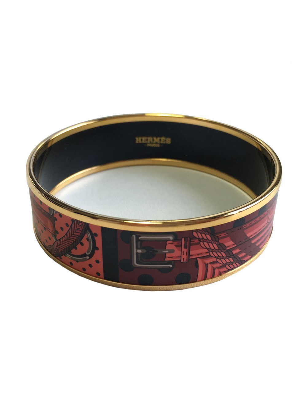 Bracelet HERMES en émail rouge bordeaux large