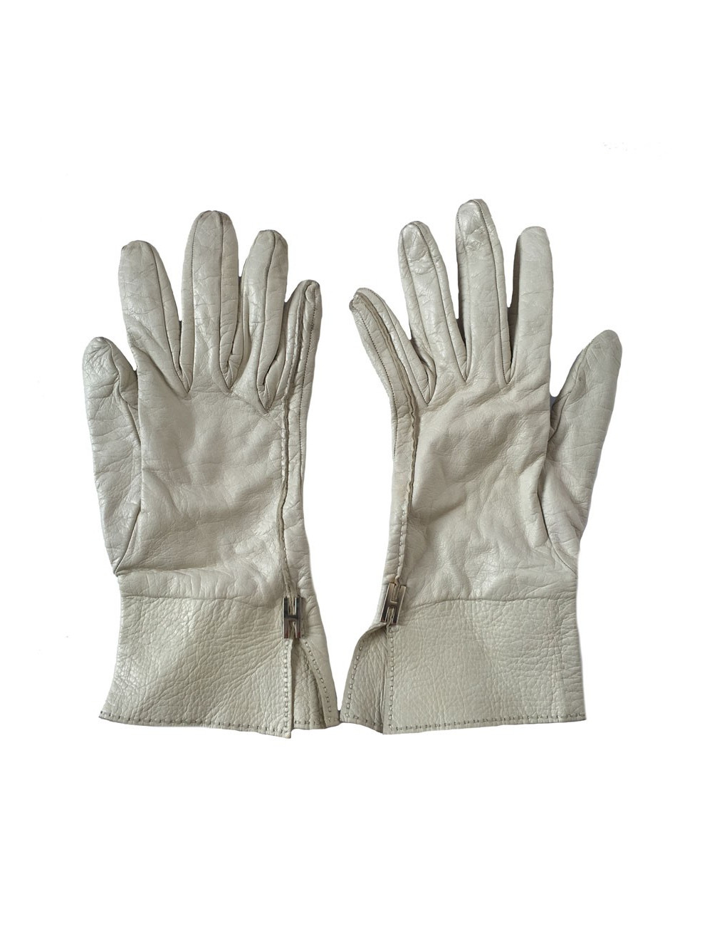 Gants HERMES en cuir d'agneau crème taille 7