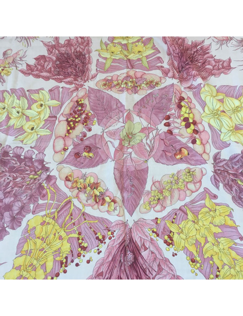 Châle "Pythagore" HERMES en cachemire et soie rose