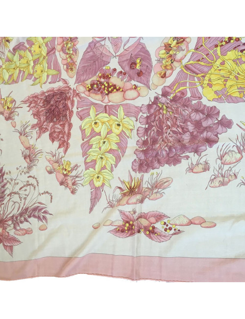 Châle "Pythagore" HERMES en cachemire et soie rose