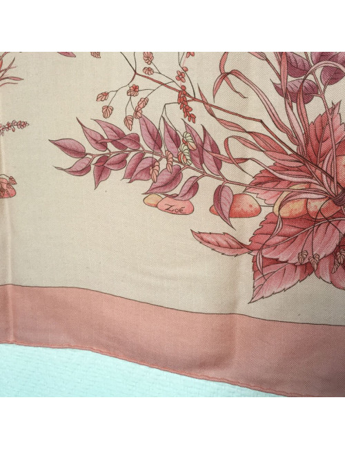 Châle "Pythagore" HERMES en cachemire et soie rose