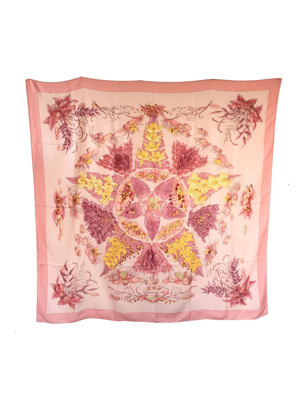 Châle "Pythagore" HERMES en cachemire et soie rose