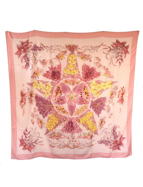 Châle "Pythagore" HERMES en cachemire et soie rose