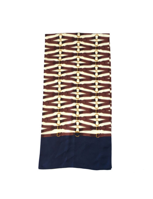 Ivory, Maroon and blue silk HERMES scarf