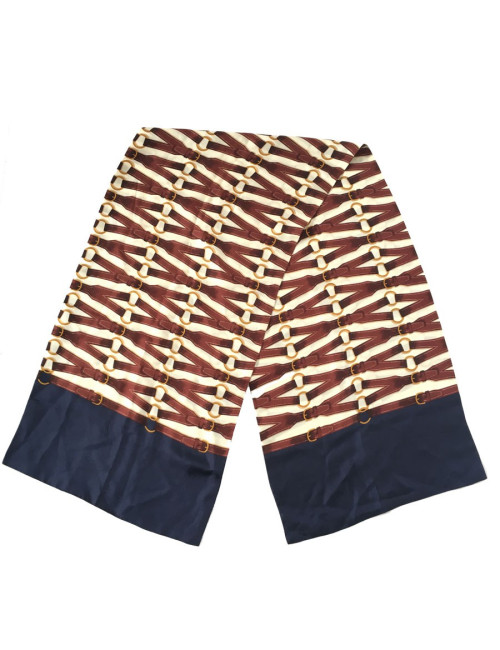 Ivory, Maroon and blue silk HERMES scarf