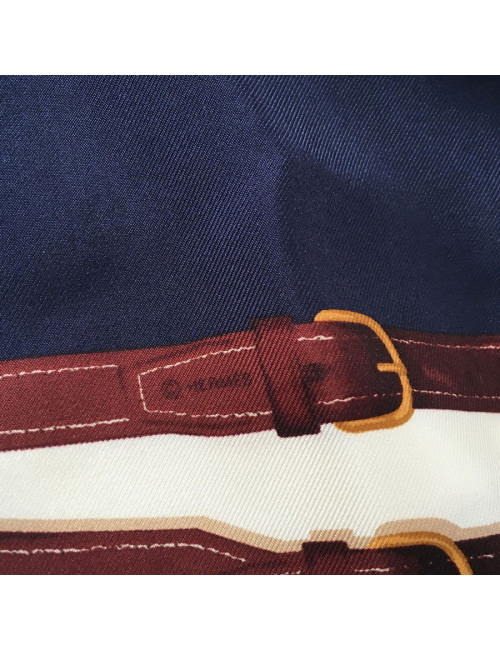 Ivory, Maroon and blue silk HERMES scarf