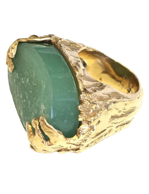 Bague YVES SAINT LAURENT vintage pierre vert jade T53