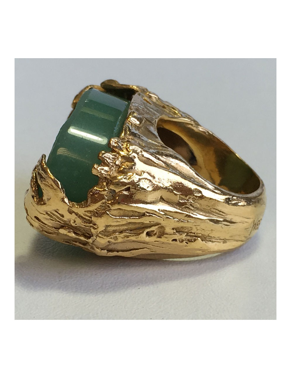 Ring YVES SAINT LAURENT vintage green jade stone T53