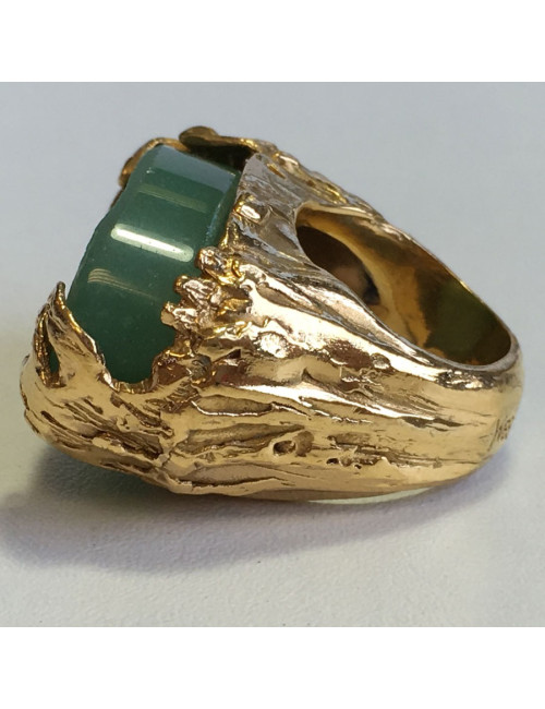 Bague YVES SAINT LAURENT vintage pierre vert jade T53