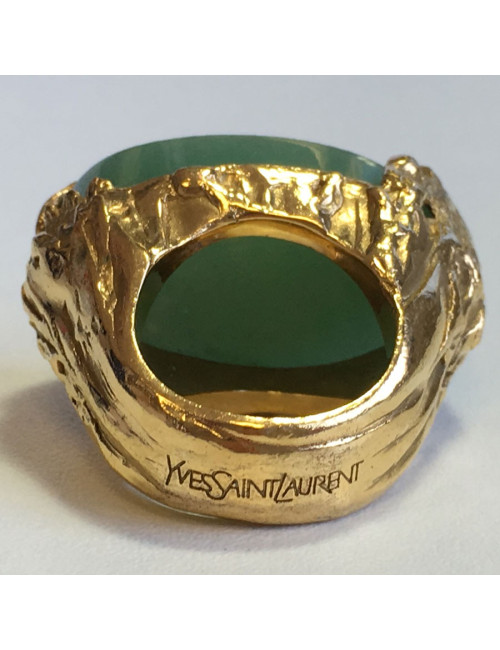 Ring YVES SAINT LAURENT vintage green jade stone T53
