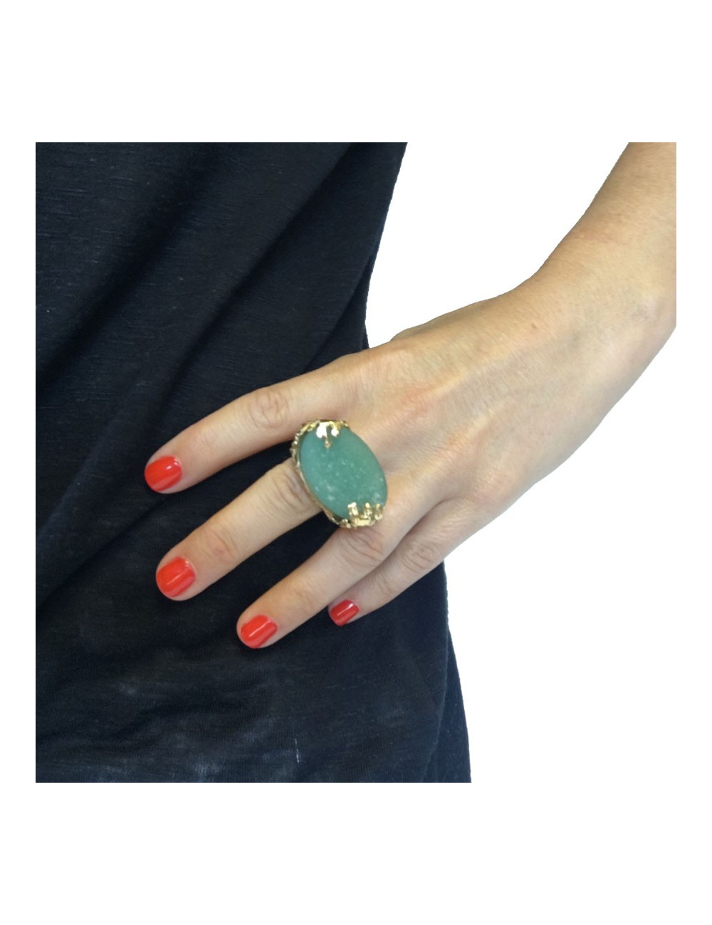 Ring YVES SAINT LAURENT vintage green jade stone T53