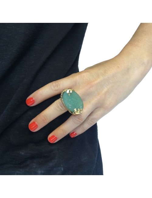 Bague YVES SAINT LAURENT vintage pierre vert jade T53