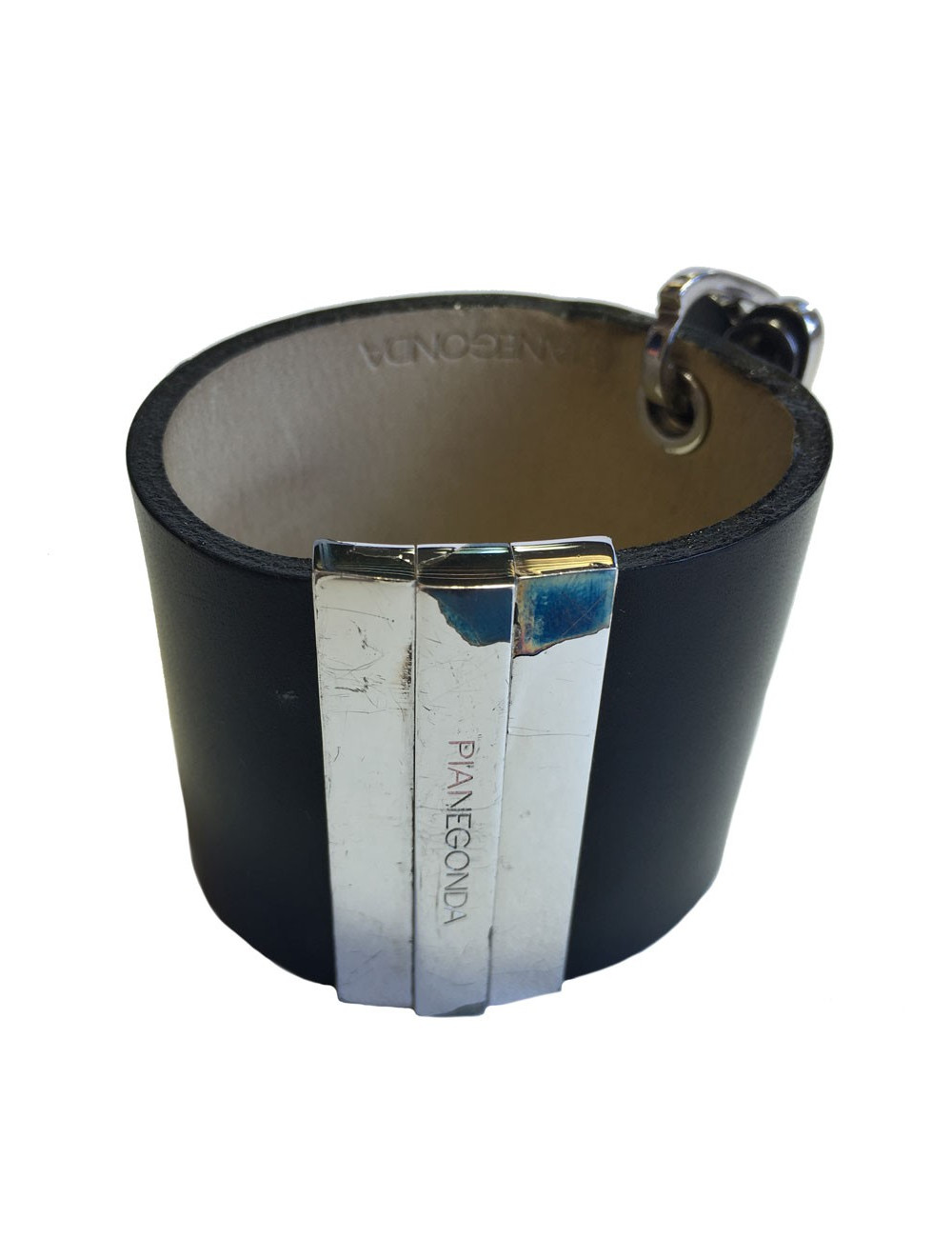 PIANEGONDA black leather and silver hardware cuff