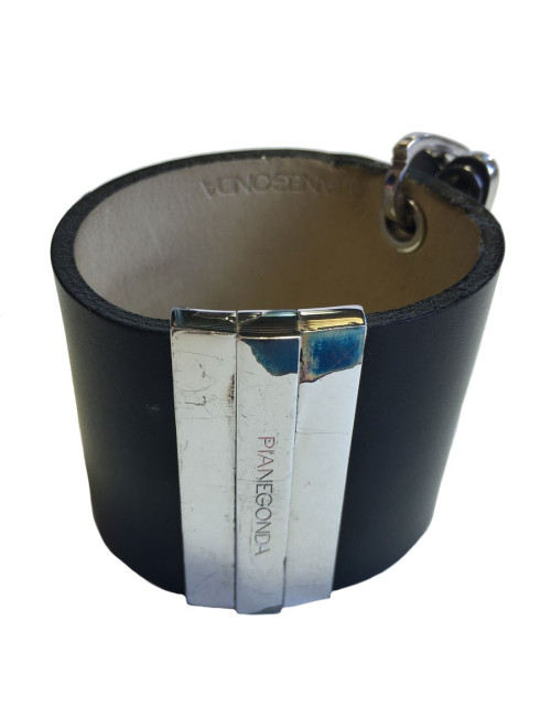 PIANEGONDA black leather and silver hardware cuff