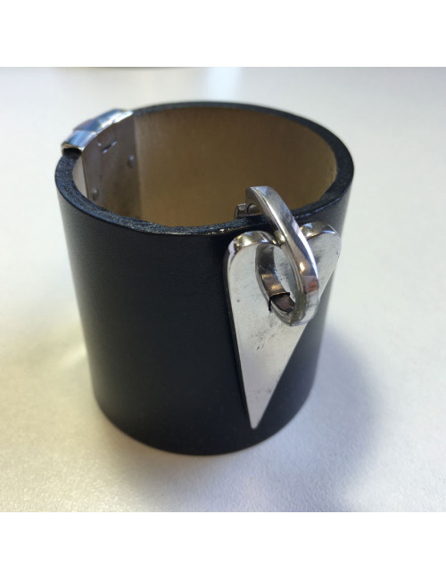 PIANEGONDA black leather and silver hardware cuff