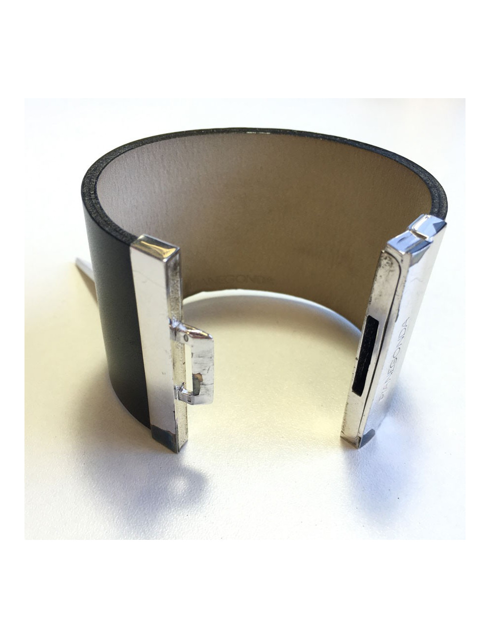 PIANEGONDA black leather and silver hardware cuff