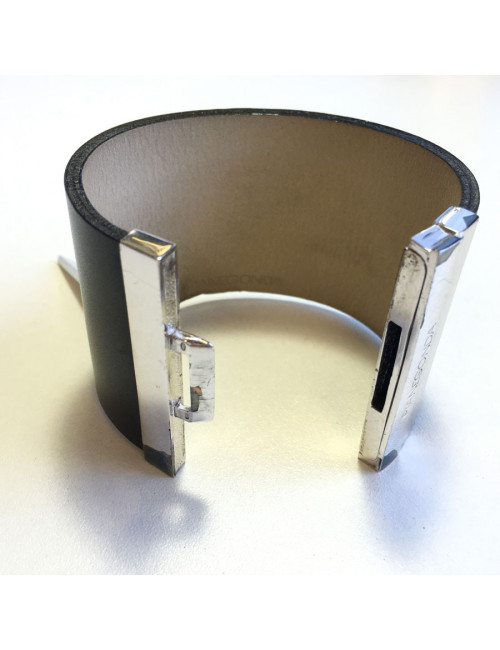 PIANEGONDA black leather and silver hardware cuff