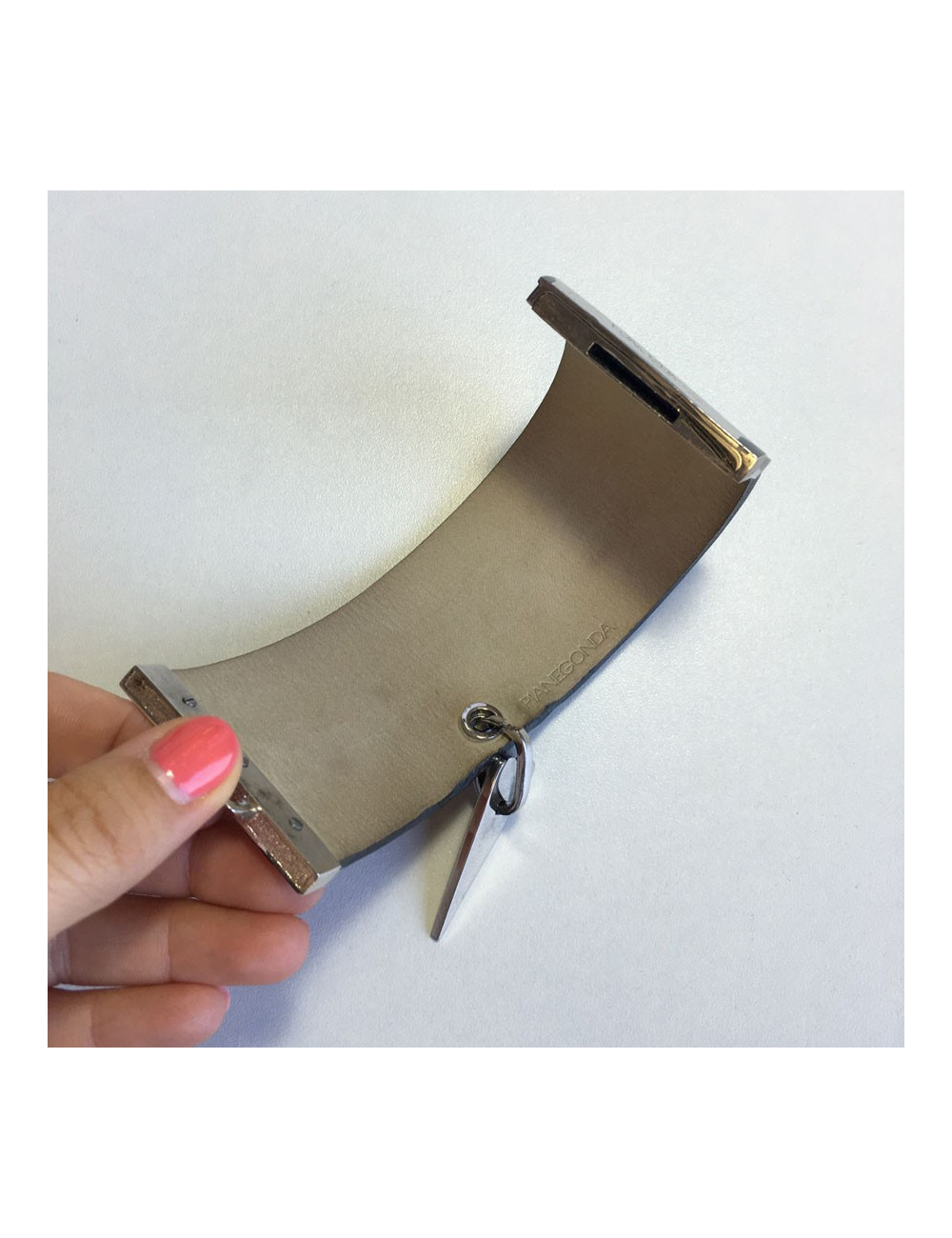 PIANEGONDA black leather and silver hardware cuff