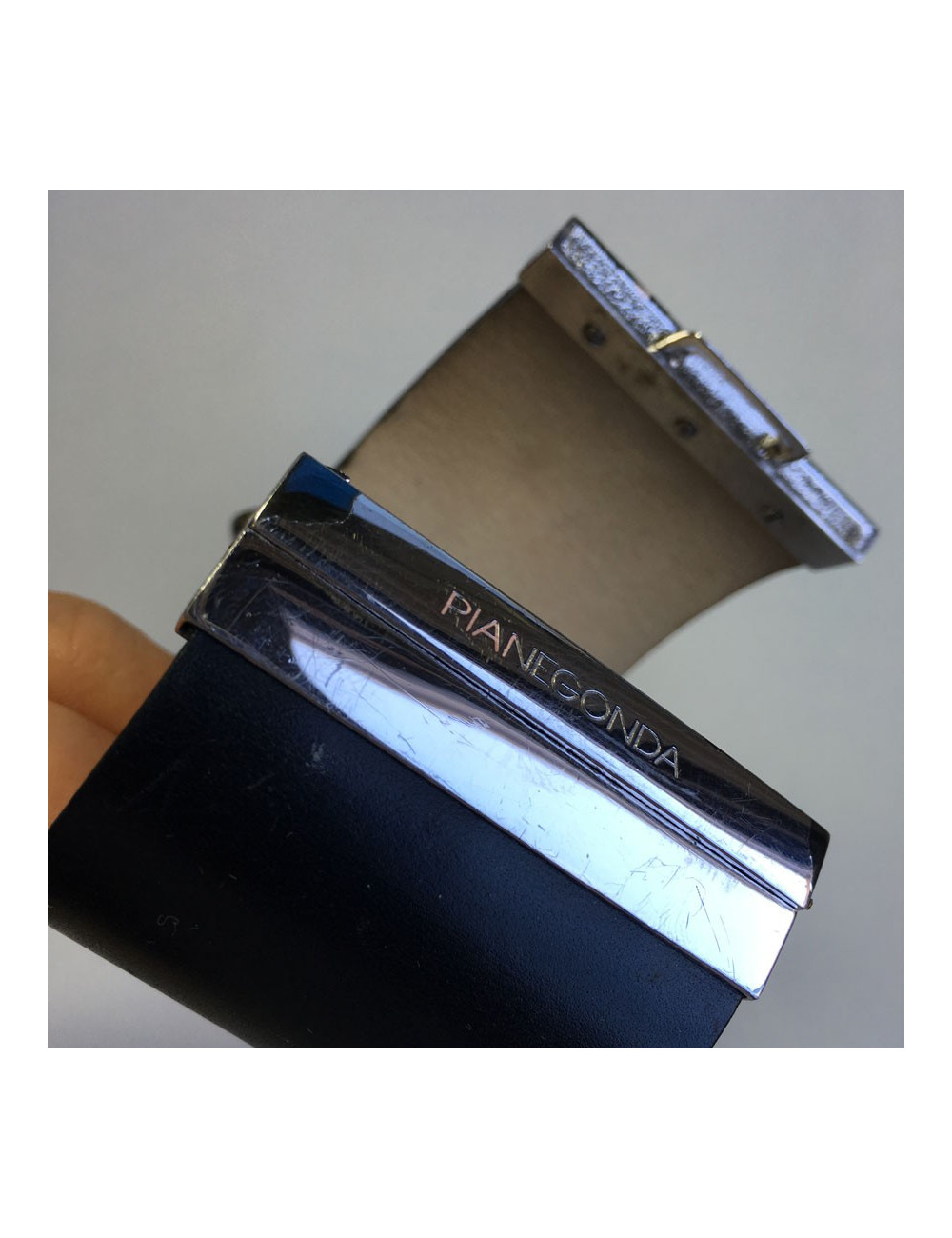 PIANEGONDA black leather and silver hardware cuff