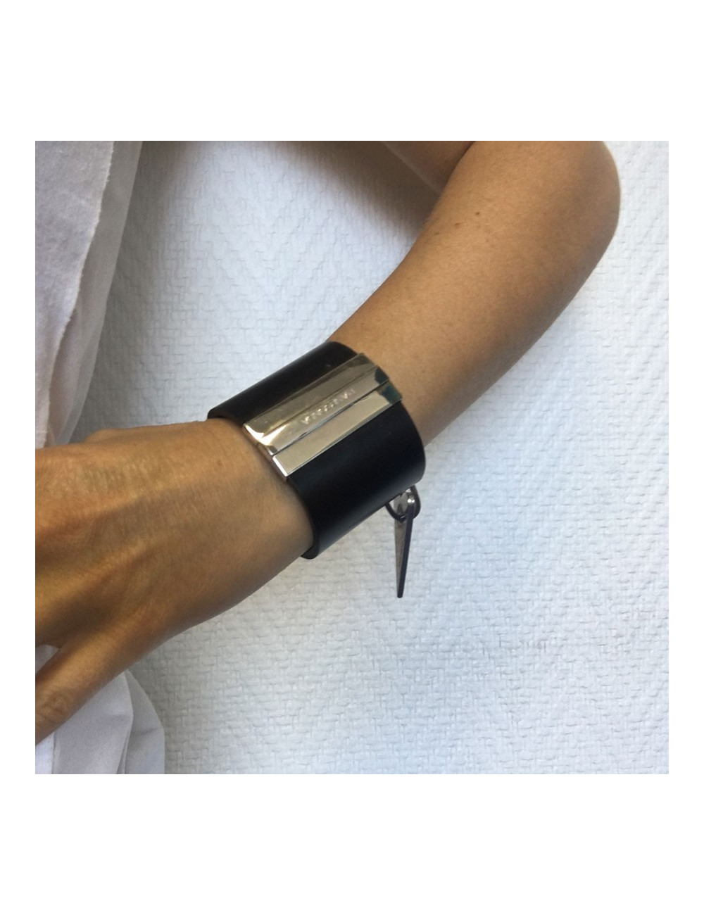 PIANEGONDA black leather and silver hardware cuff