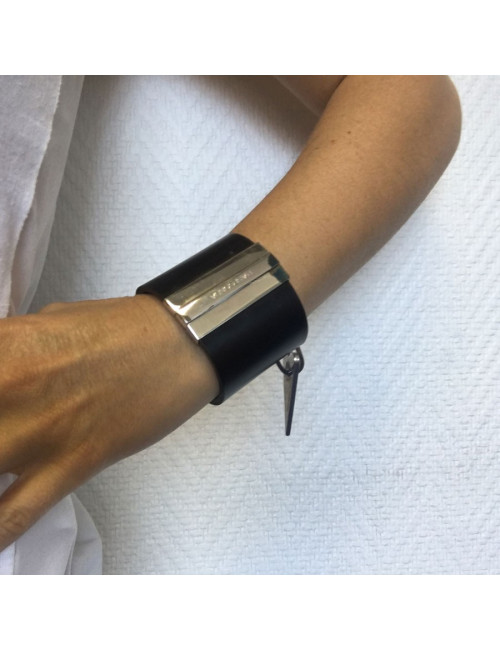 PIANEGONDA black leather and silver hardware cuff
