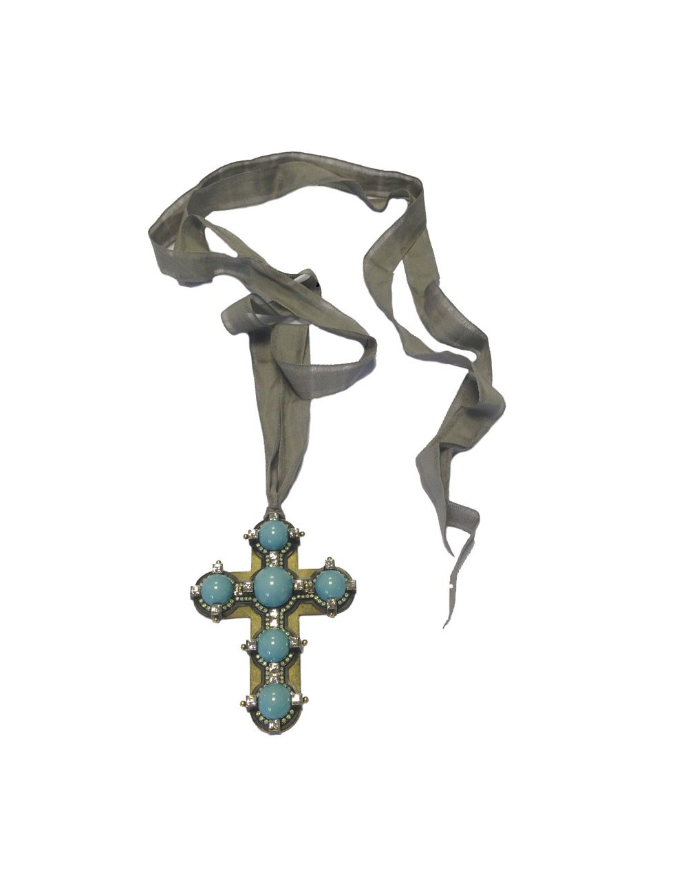 Collier LANVIN crucifix turquoise