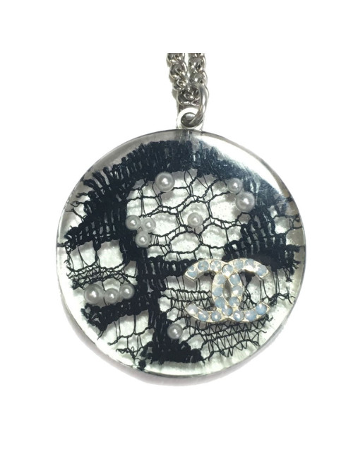 CHANEL necklace in plexi with inclusion of lace and beads