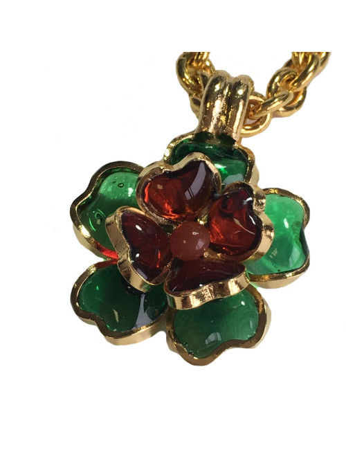 MARGUERITE de VALOIS amber and emerald molten glass flower necklace