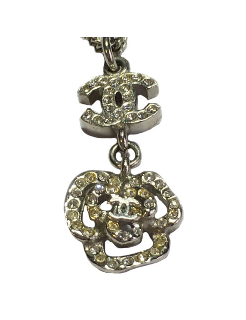 CHANEL necklace in silver metal and rhinestones