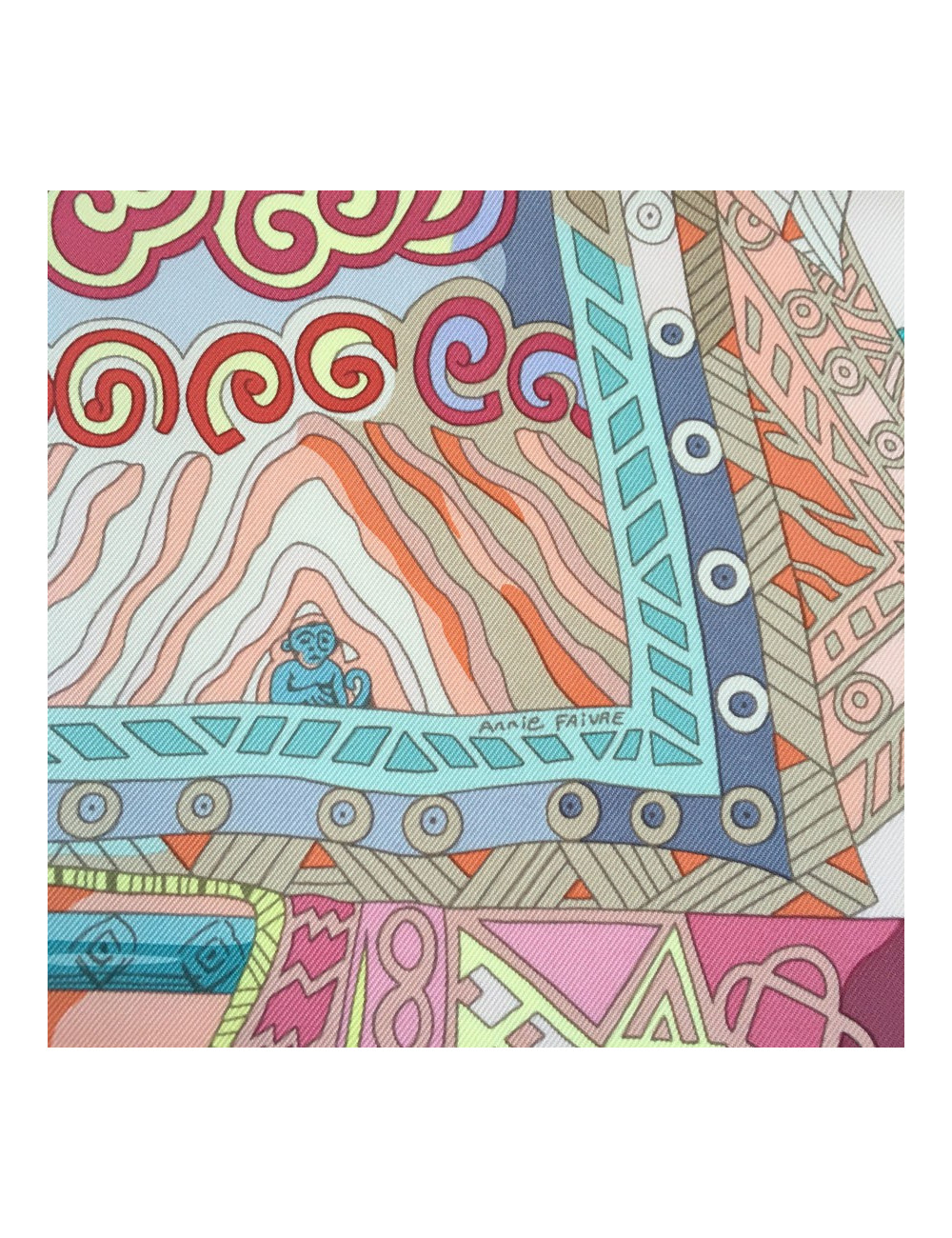 Carré HERMES "Voyage en étoffes" en soie rose