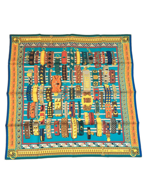 Carré HERMES "Colliers de chiens" en soie multicolore