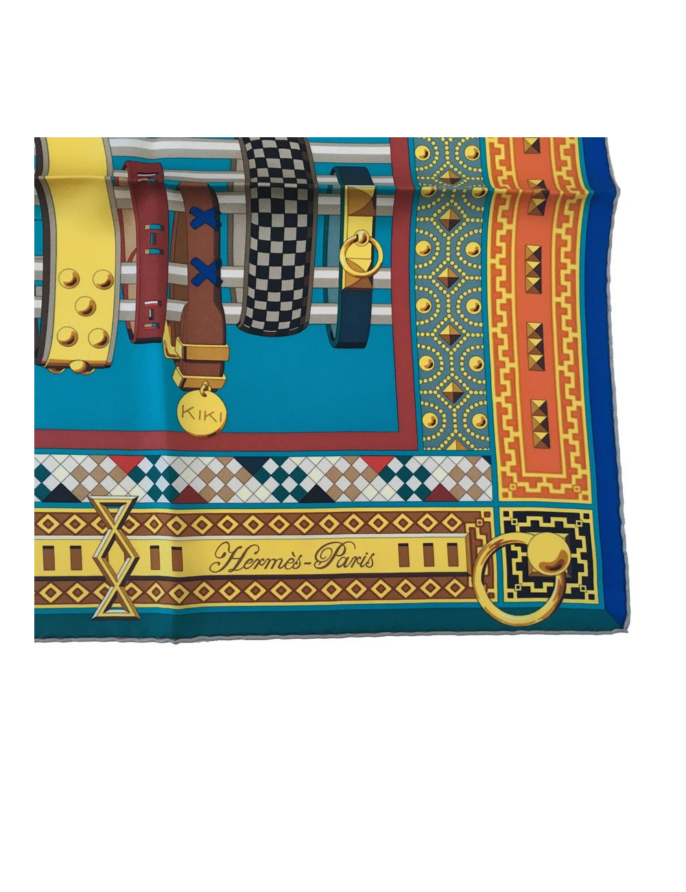 Carré HERMES "Colliers de chiens" en soie multicolore