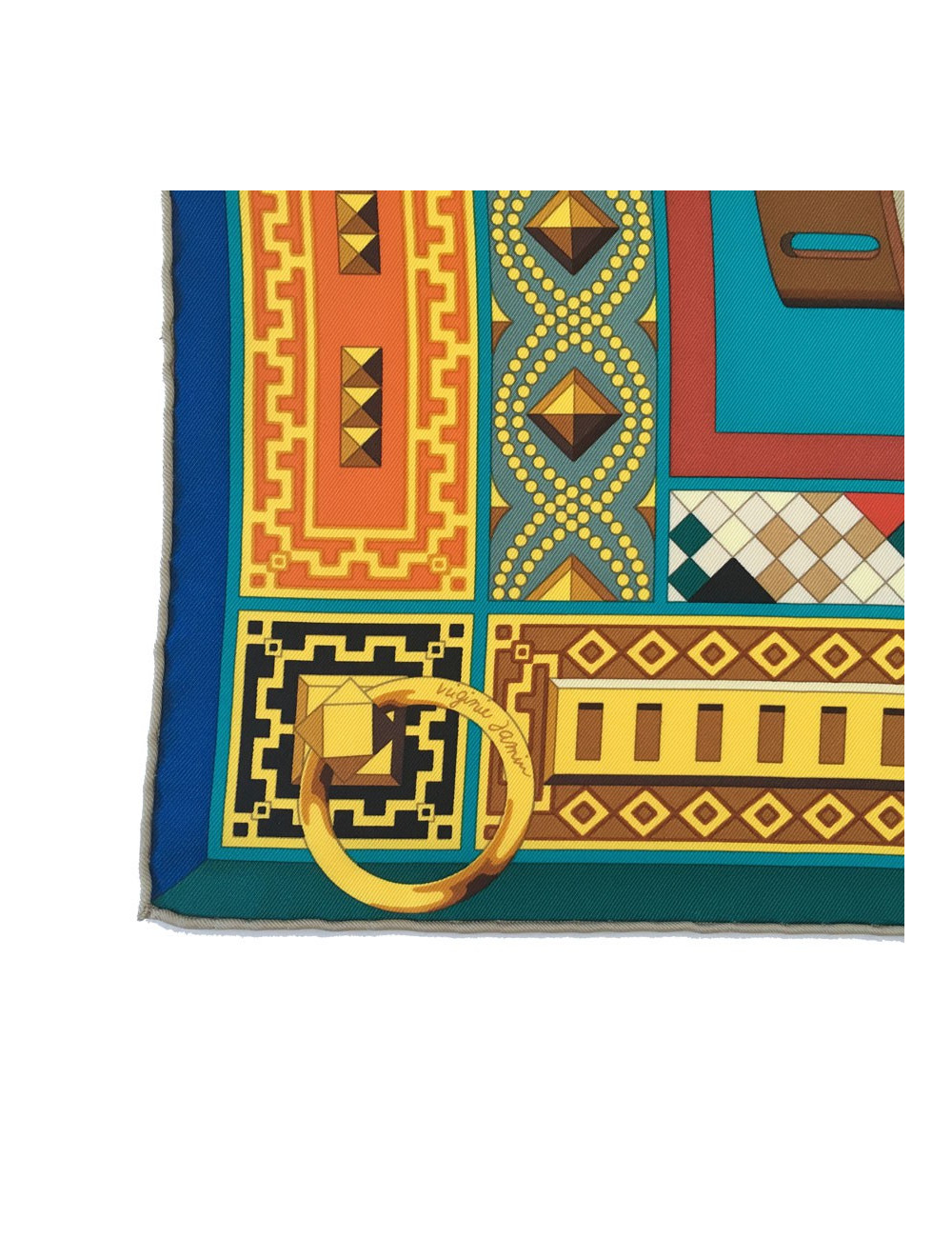 Carré HERMES "Colliers de chiens" en soie multicolore