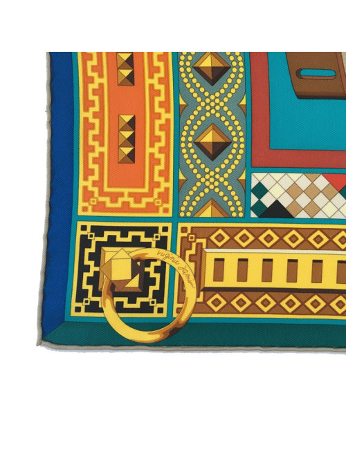 Carré HERMES "Colliers de chiens" en soie multicolore