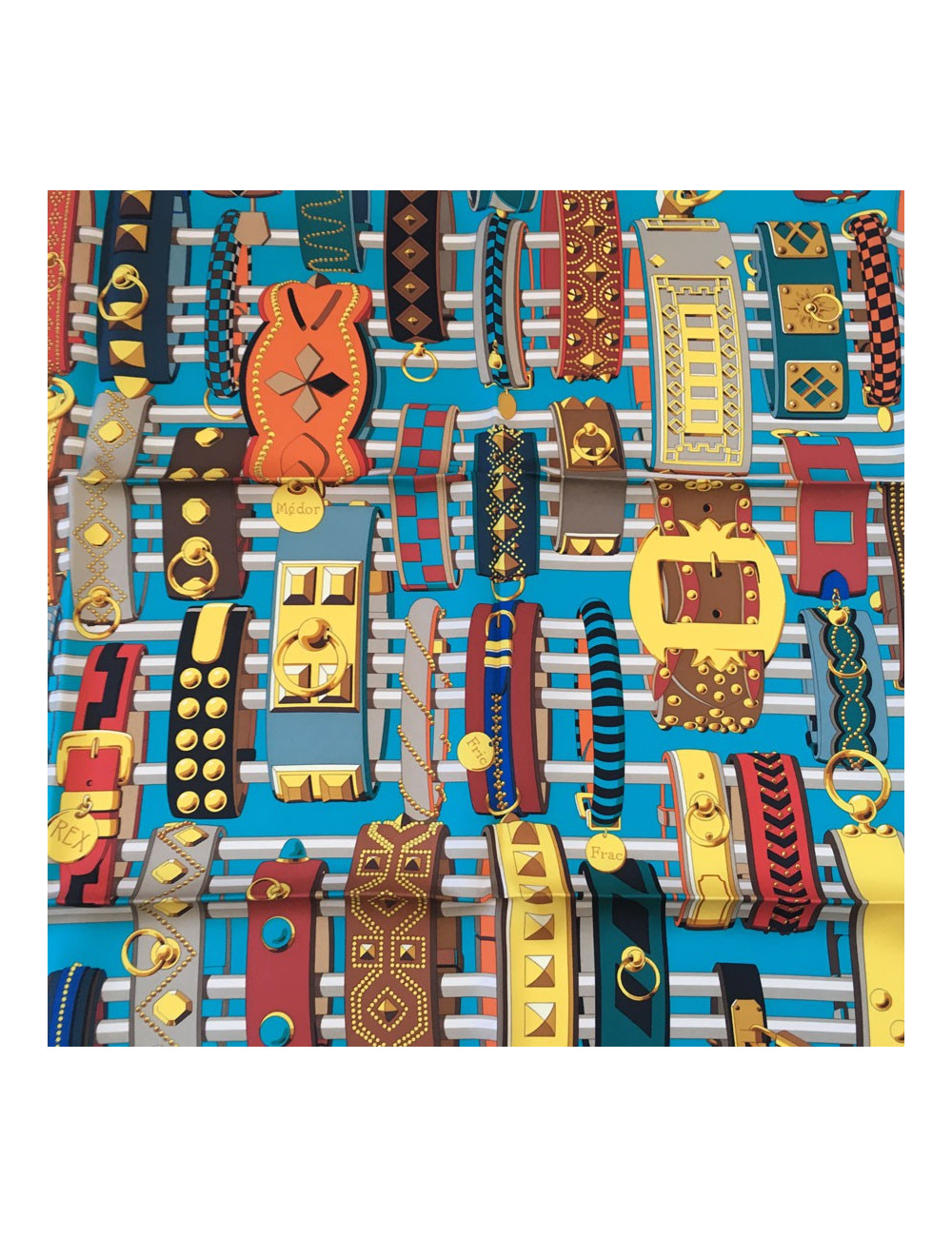 Carré HERMES "Colliers de chiens" en soie multicolore