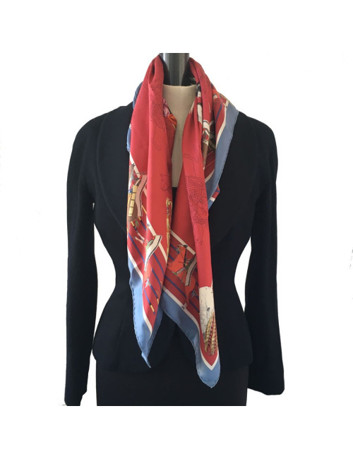 Carré HERMES "Pani Lashar Pawnee en soie rouge et fond multicolore